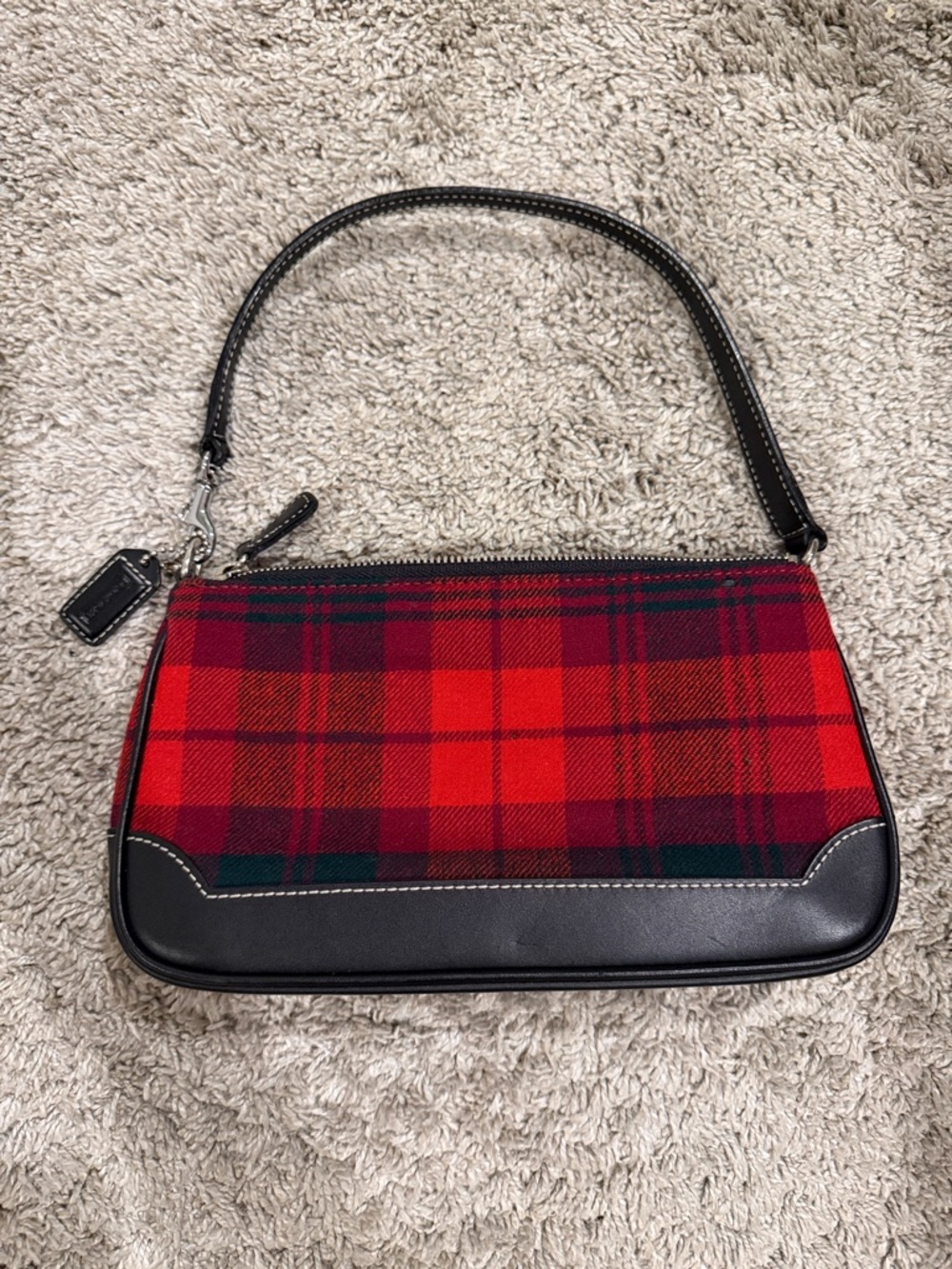 Coach Red Tartan Plaid Shoulder Bag with Black Trim - Picture 2 of 8